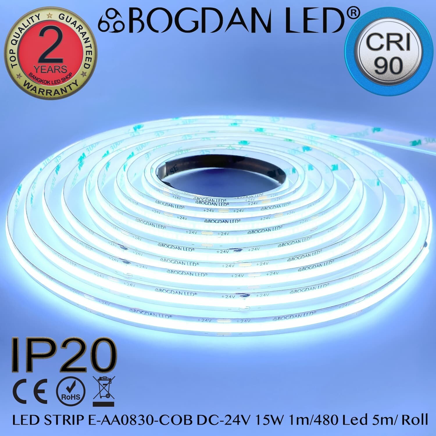 LED STRIP E-AA0830-COB-25000K DC-24V IP20 BOGDAN LED