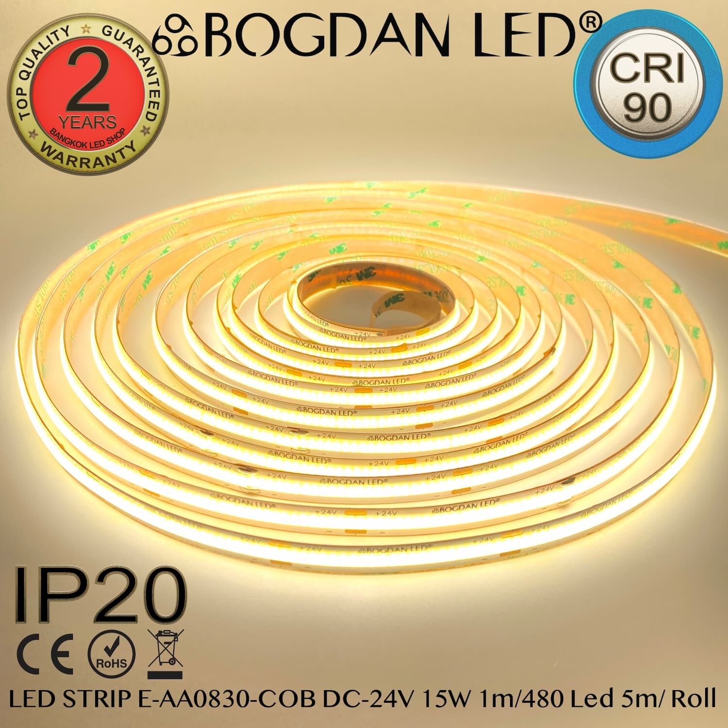LED STRIP E-AA0830-COB-4000K DC-24V IP20 BOGDAN LED