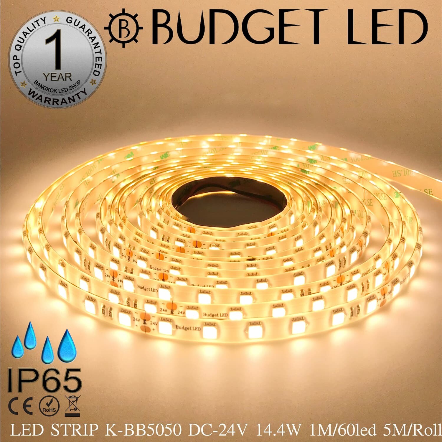 LED STRIP K-BB5050-Warm White DC-24V IP65 BUDGET LED
