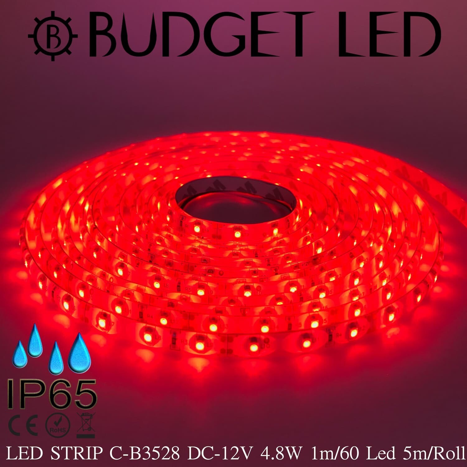LED STRIP C-B3528-RED DC-12V IP65 BUDGET LED