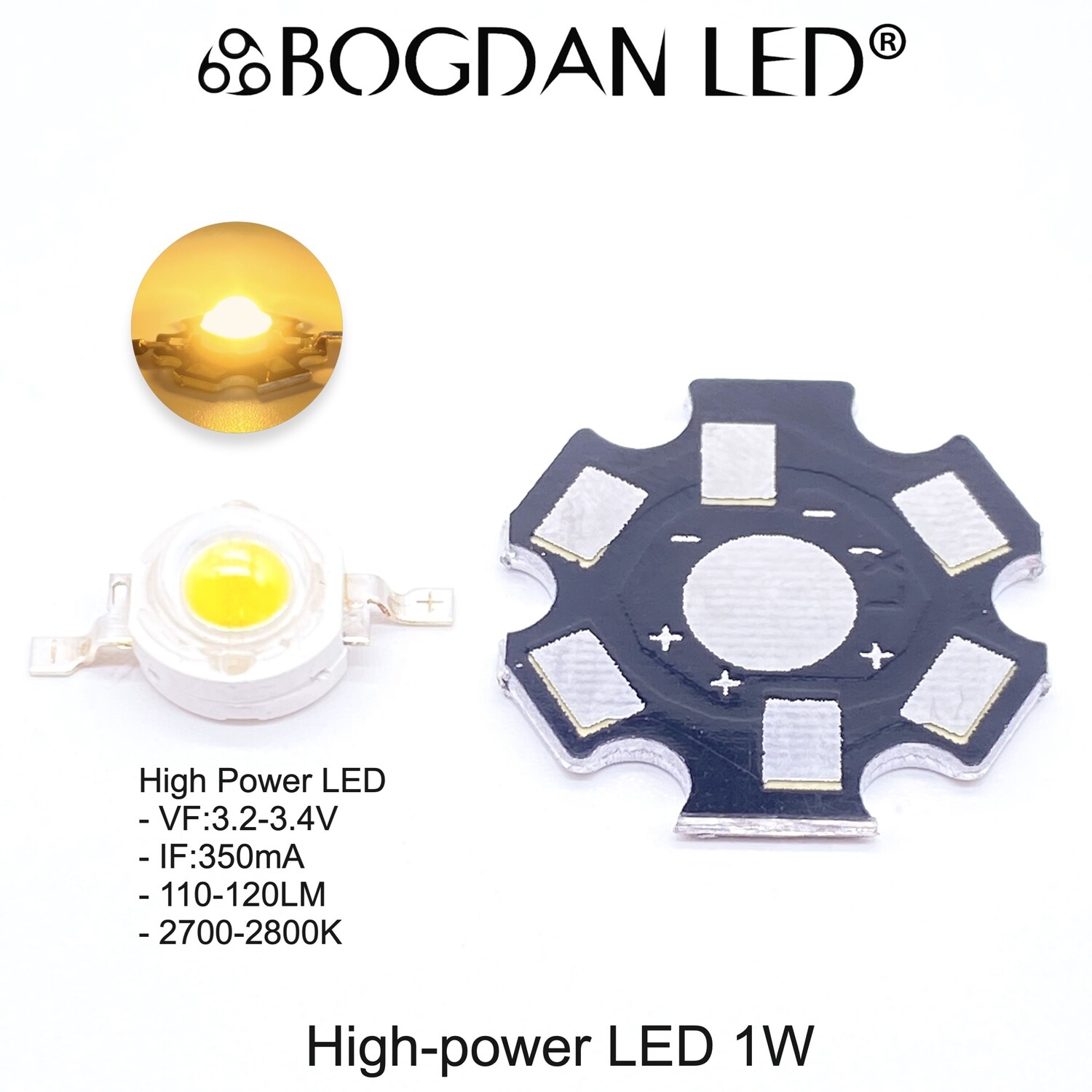 High Power LED 1W Warm White 2700-2800K