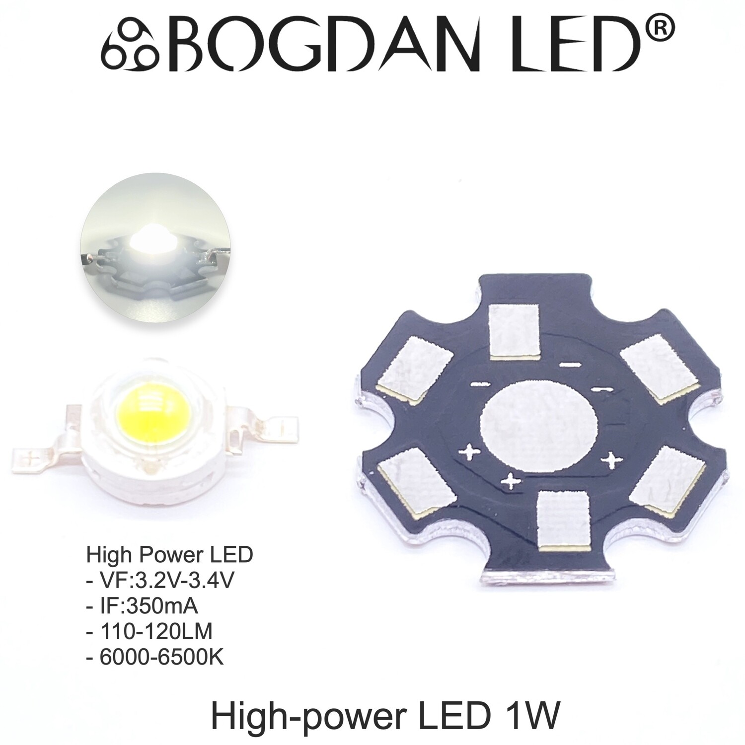 High Power LED  1W White 6000-6500K