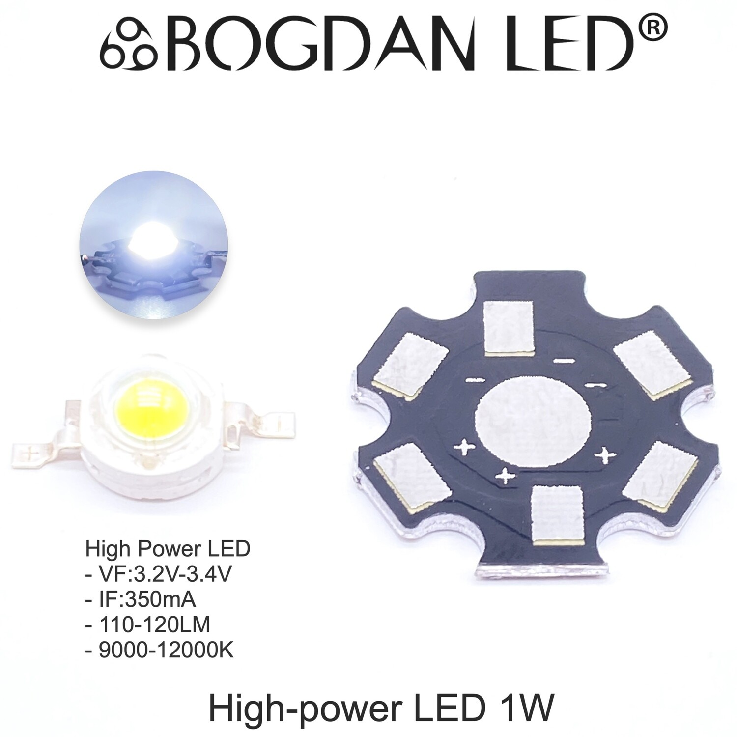 High Power LED 1W Cold White 9000-12000K