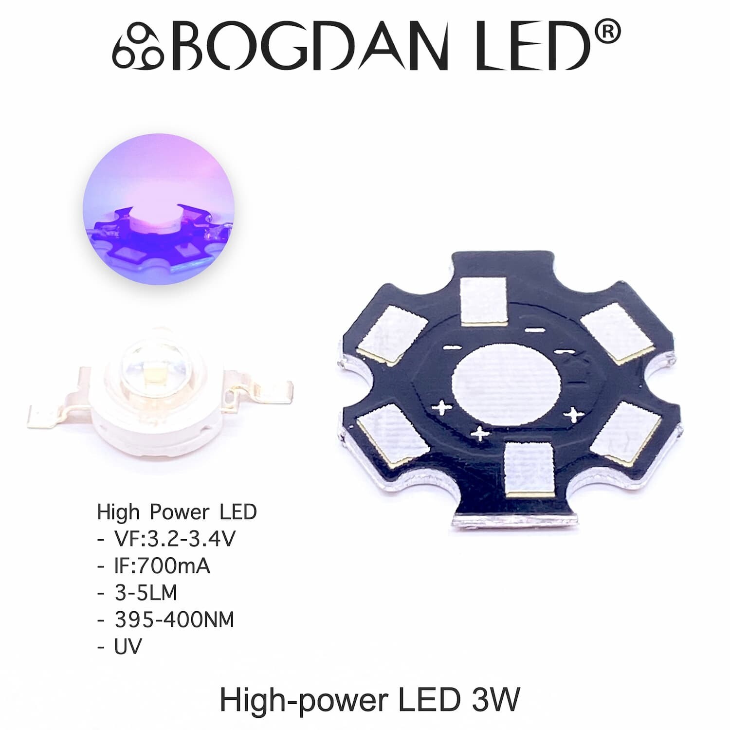 High Power LED 3W UV  (Violet)