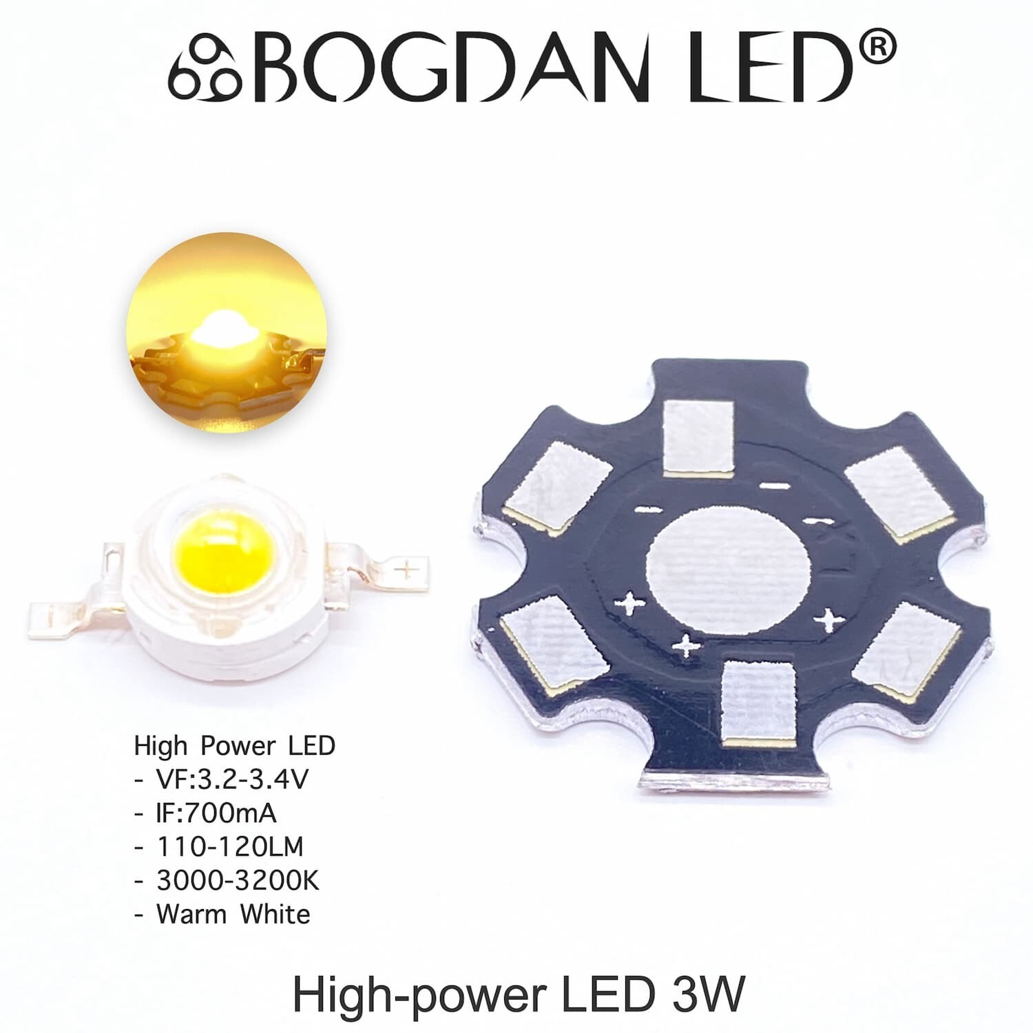 High Power LED 3W Warm White 3000-3200K High Power LED 3W Warm White 3000-3200K