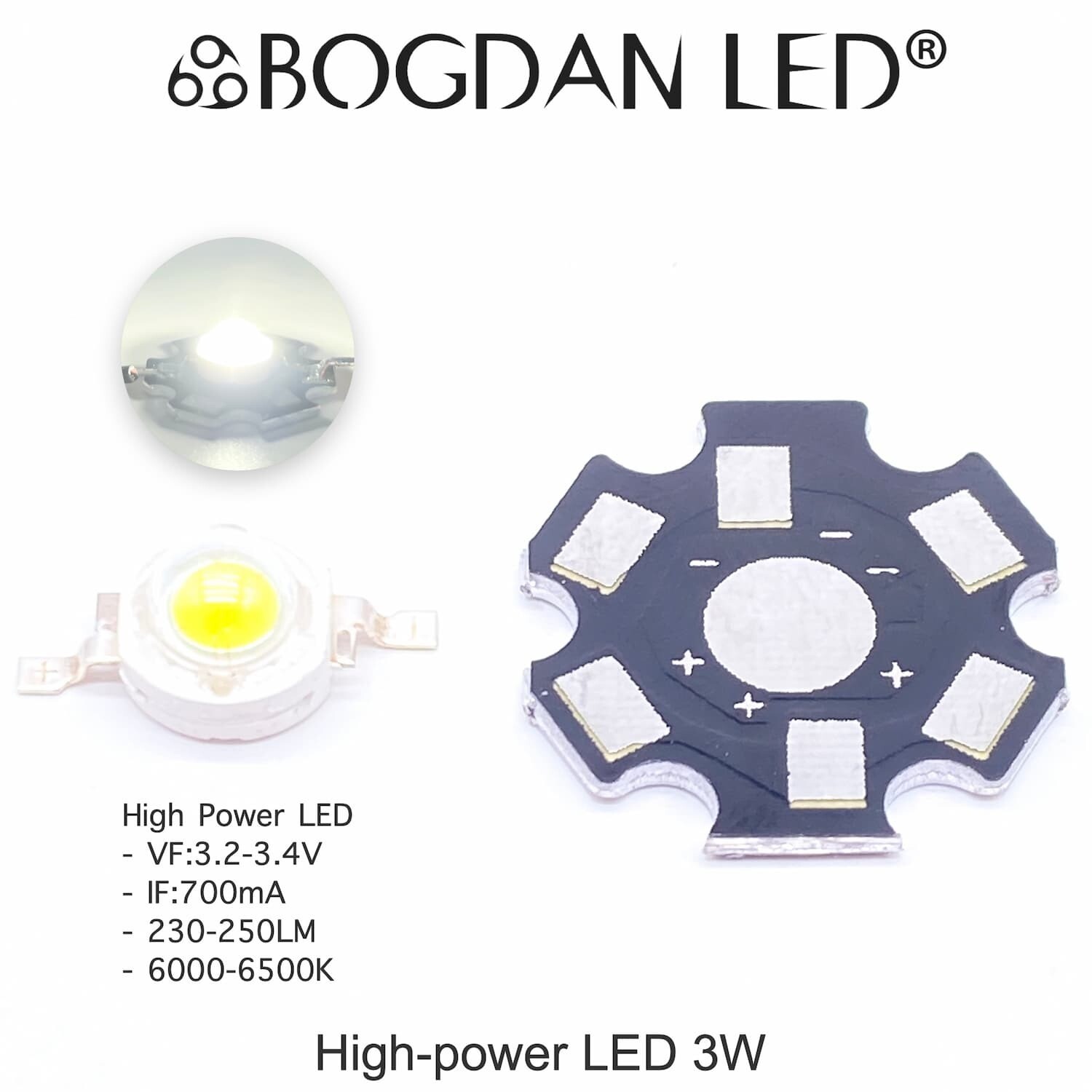 High Power LED 3W White 6000-6500K
