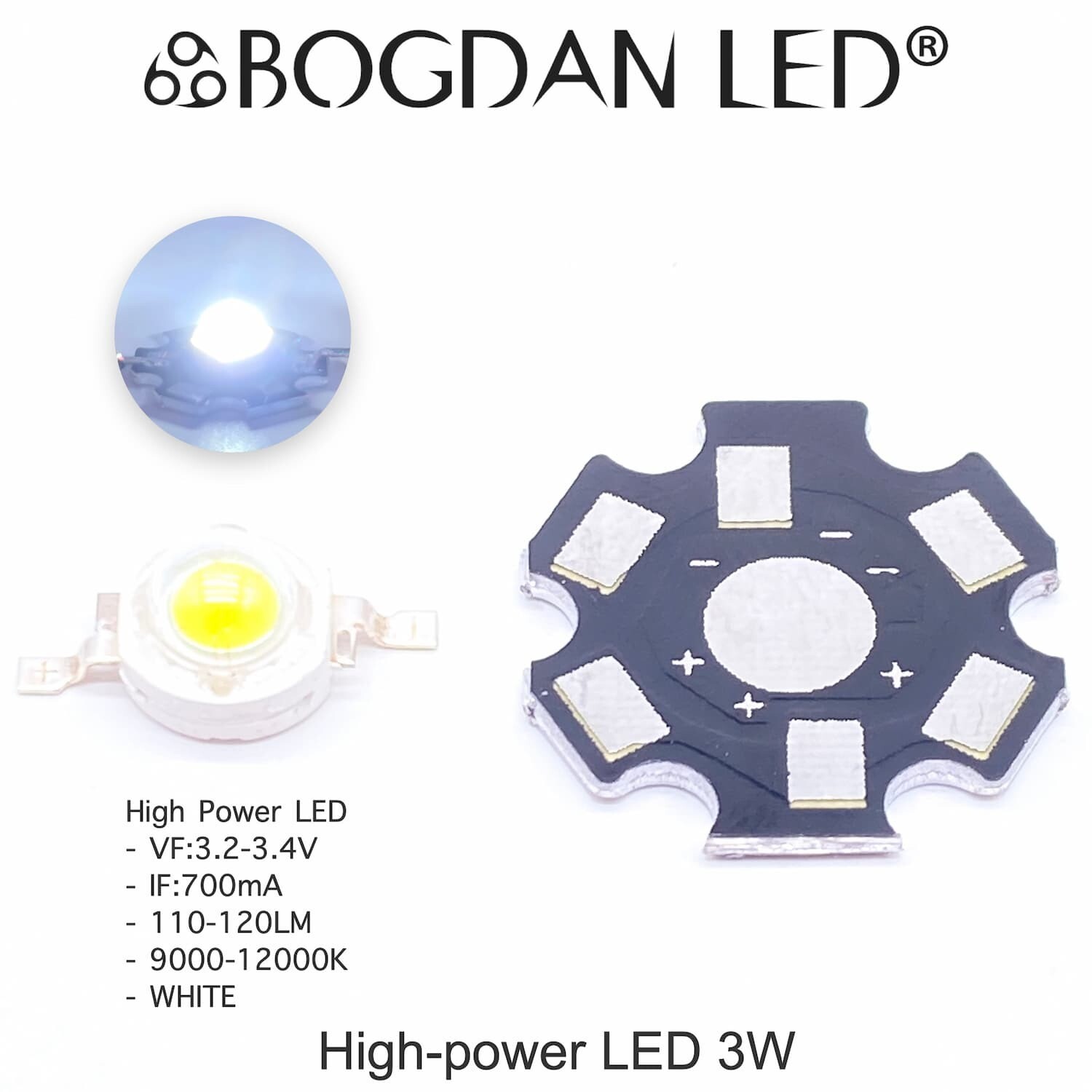 High Power LED 3W Cold White 9000-12000K High Power LED 3W Cold White 9000-12000K
