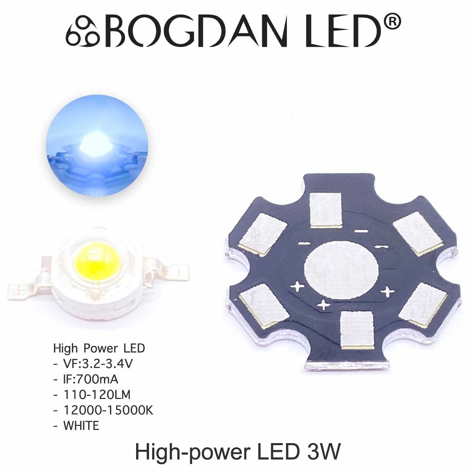 High Power LED 3W Cold White 12000-15000K High Power LED 3W Cold White 12000-15000K