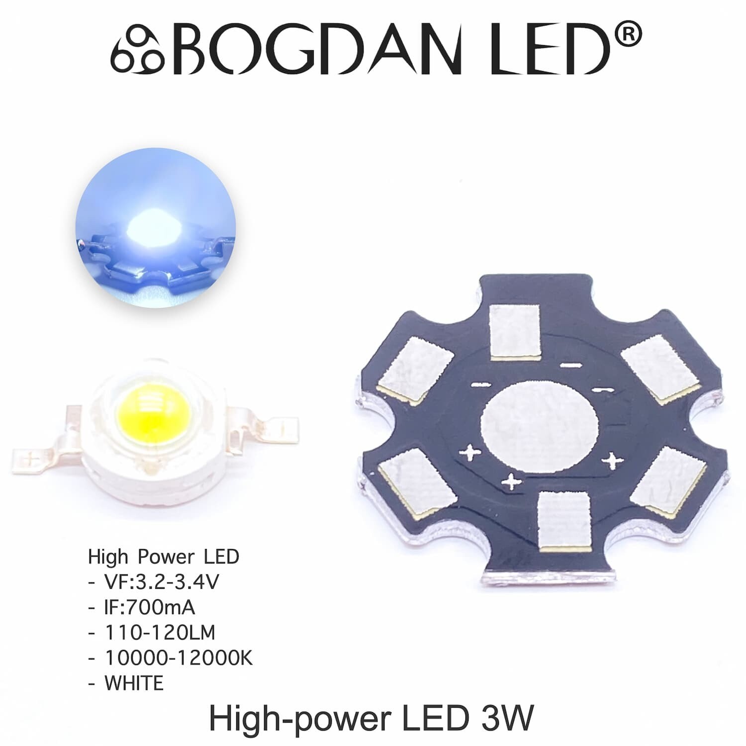 High Power LED 3W Cold White 10000-12000K High Power LED 3W Cold White 10000-12000K