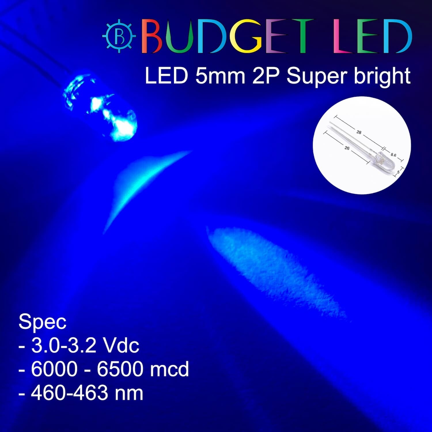 LED 5mm 2P S/P Blue Color (B)