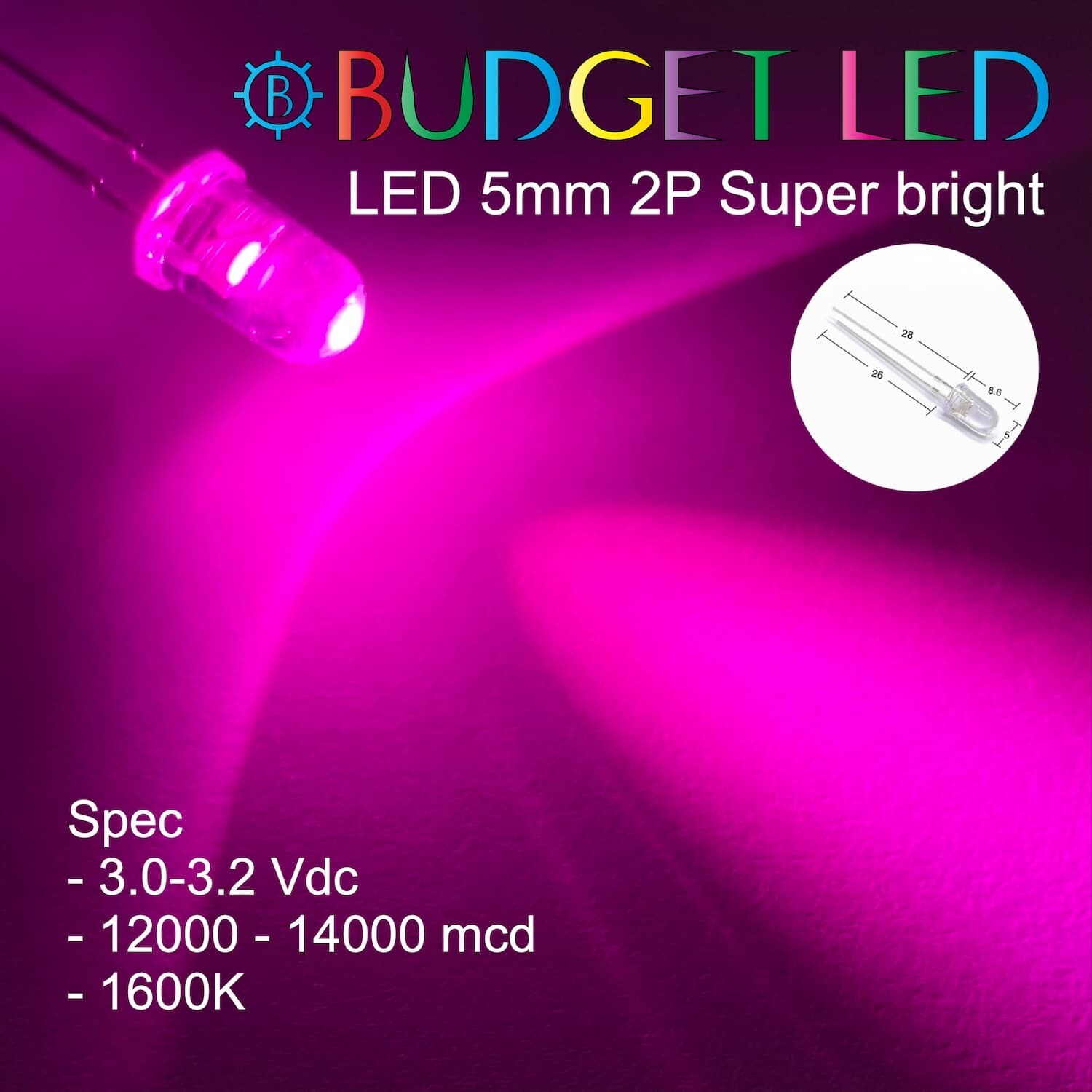 LED 5mm 2P S/P Pink Color (B)