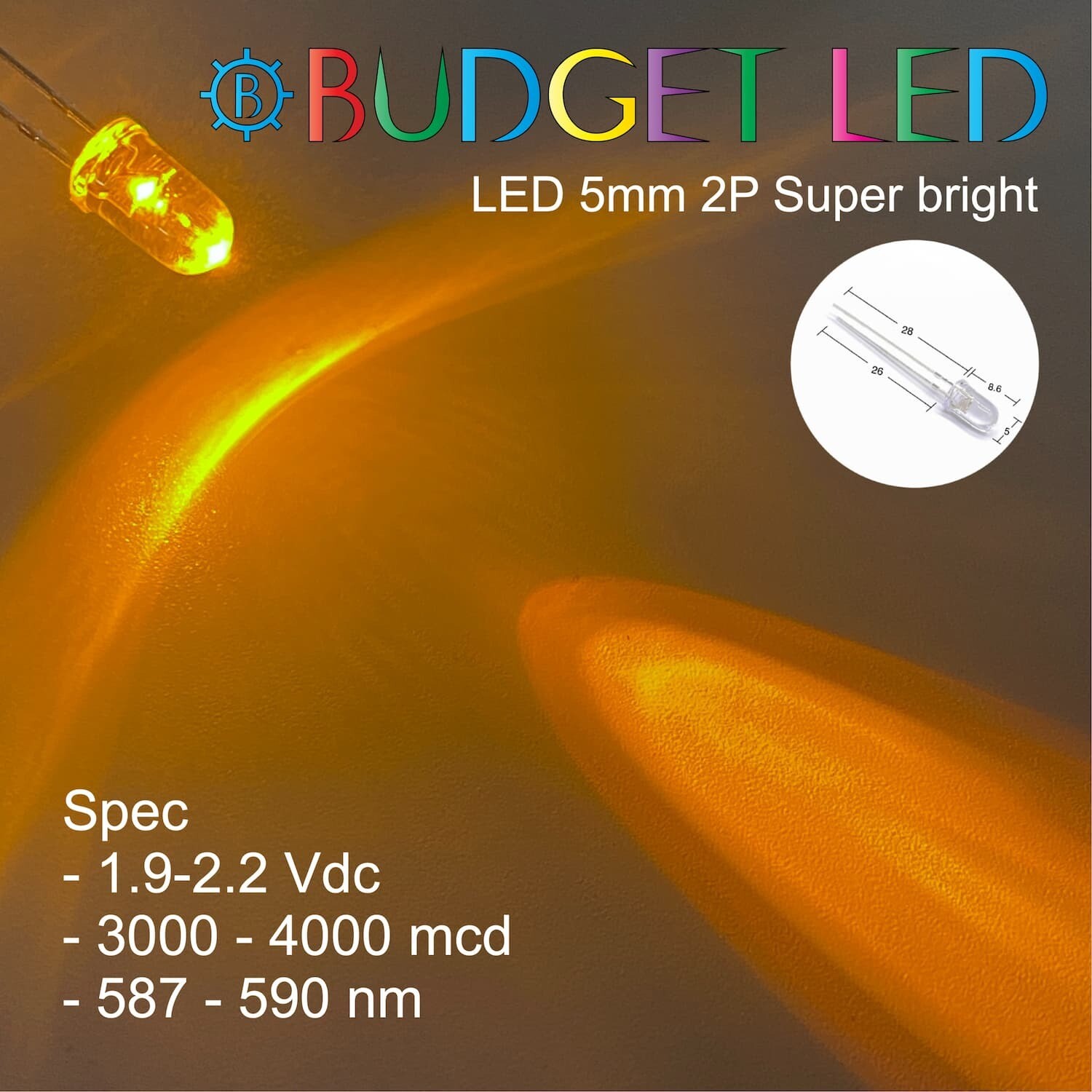 LED 5mm 2P S/P Yellow Color (B)