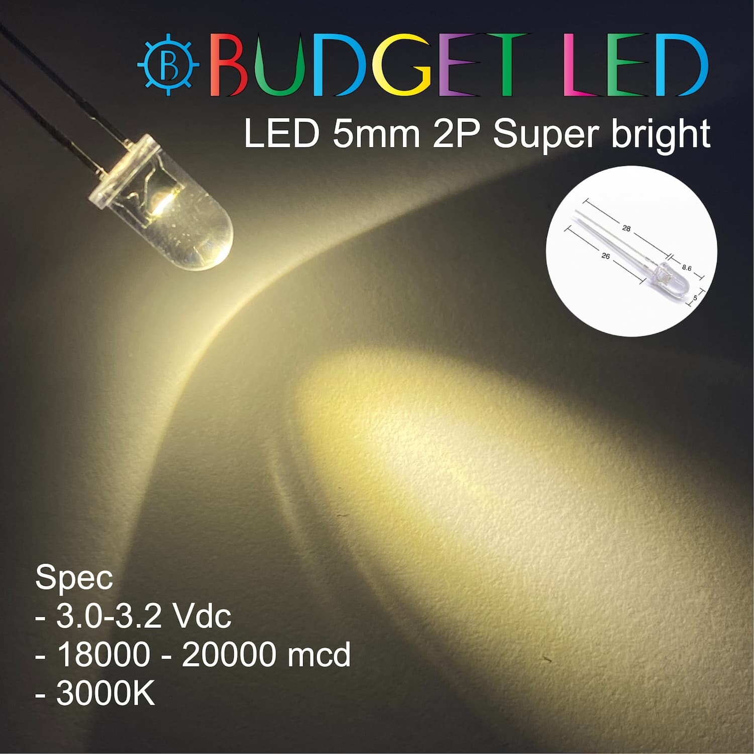 LED 5mm 2P S/P Warm White Color (B)