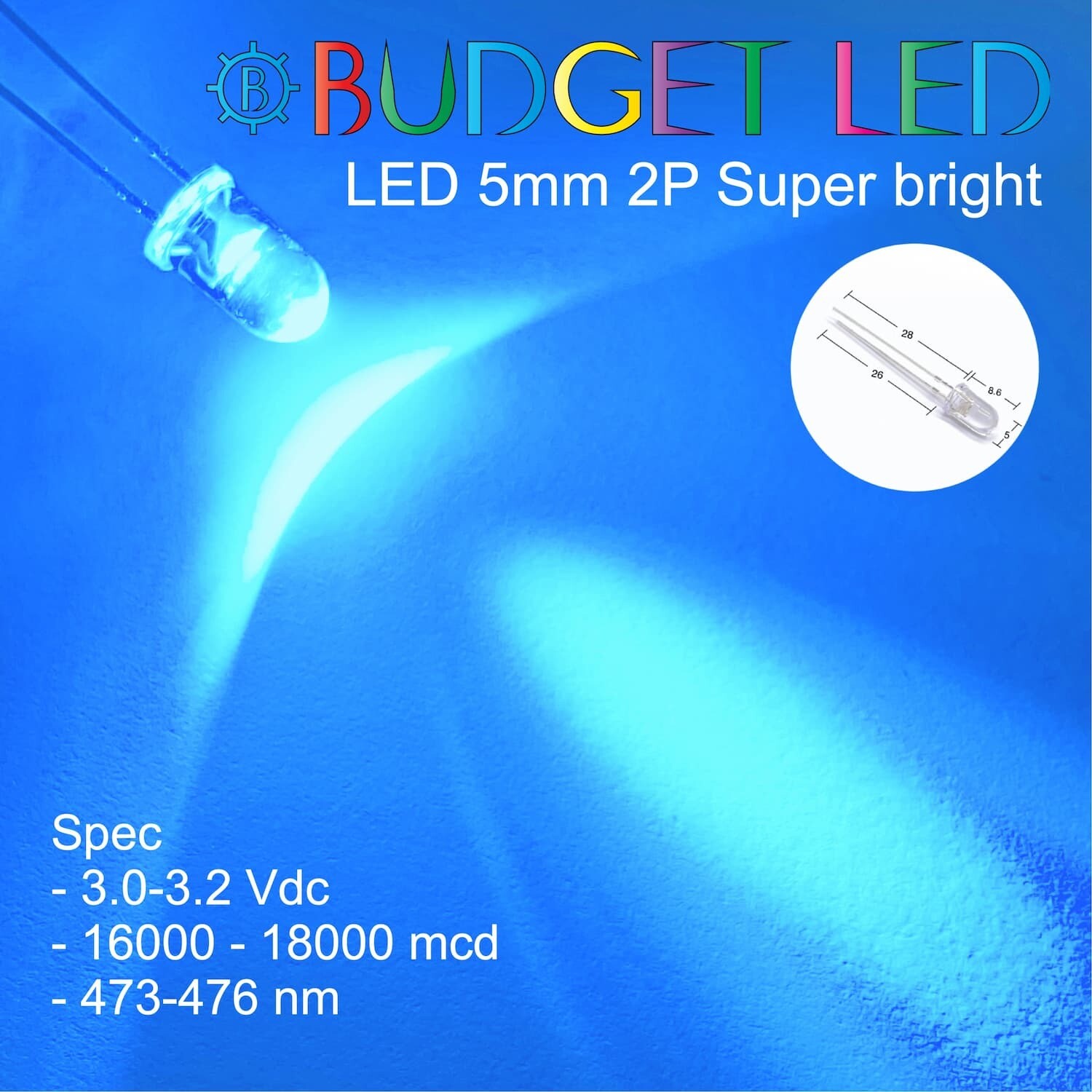 LED 5mm 2P S/P Ice Blue Color (B)