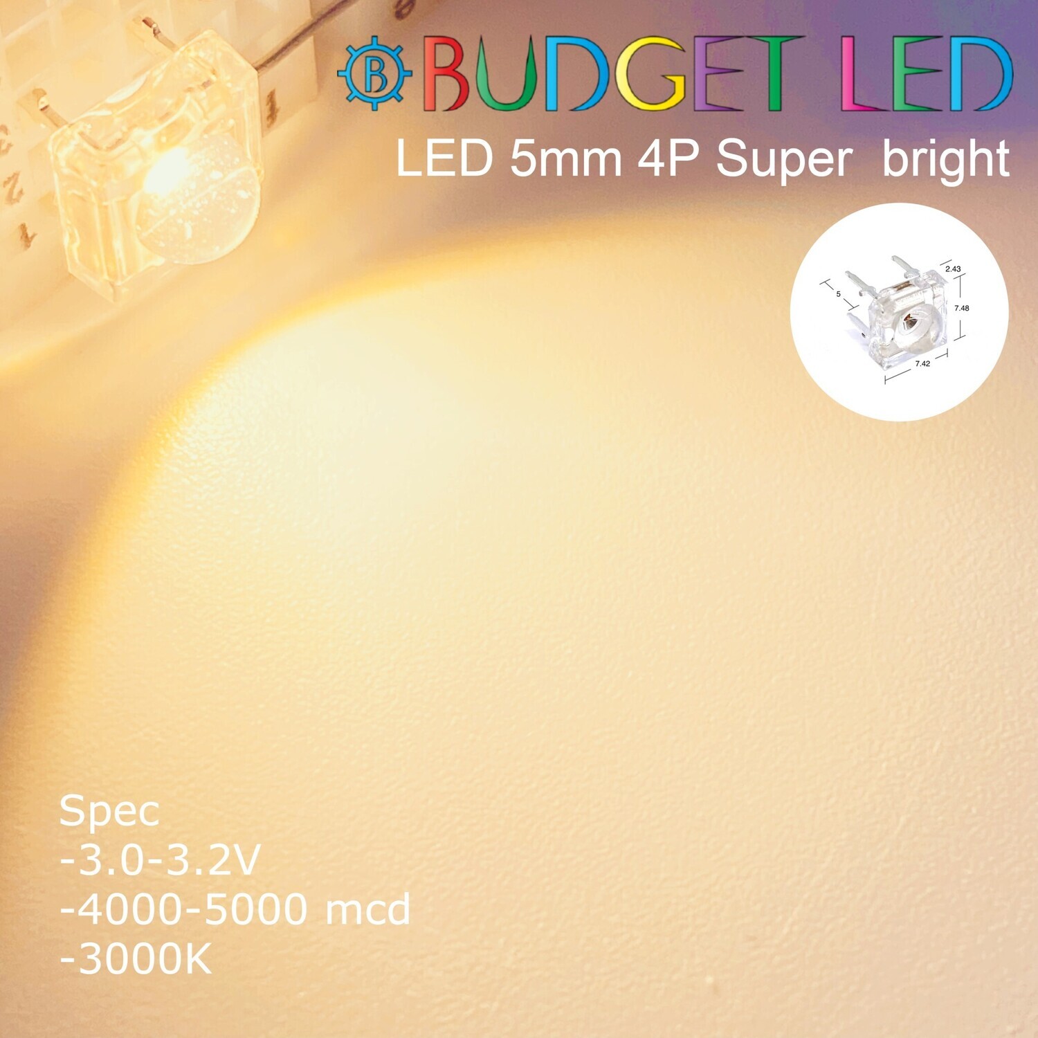 LED 5mm 4P Warm White 3000K Color (B)
