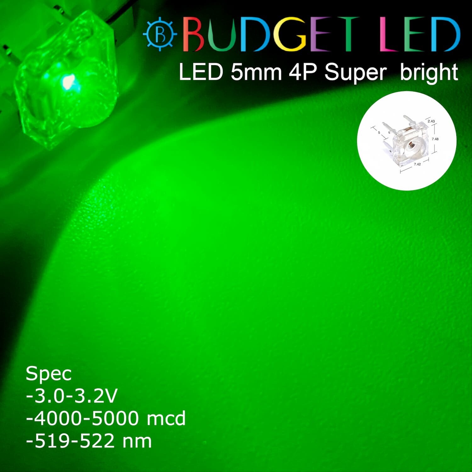 LED 5mm 4P Green Color (B)