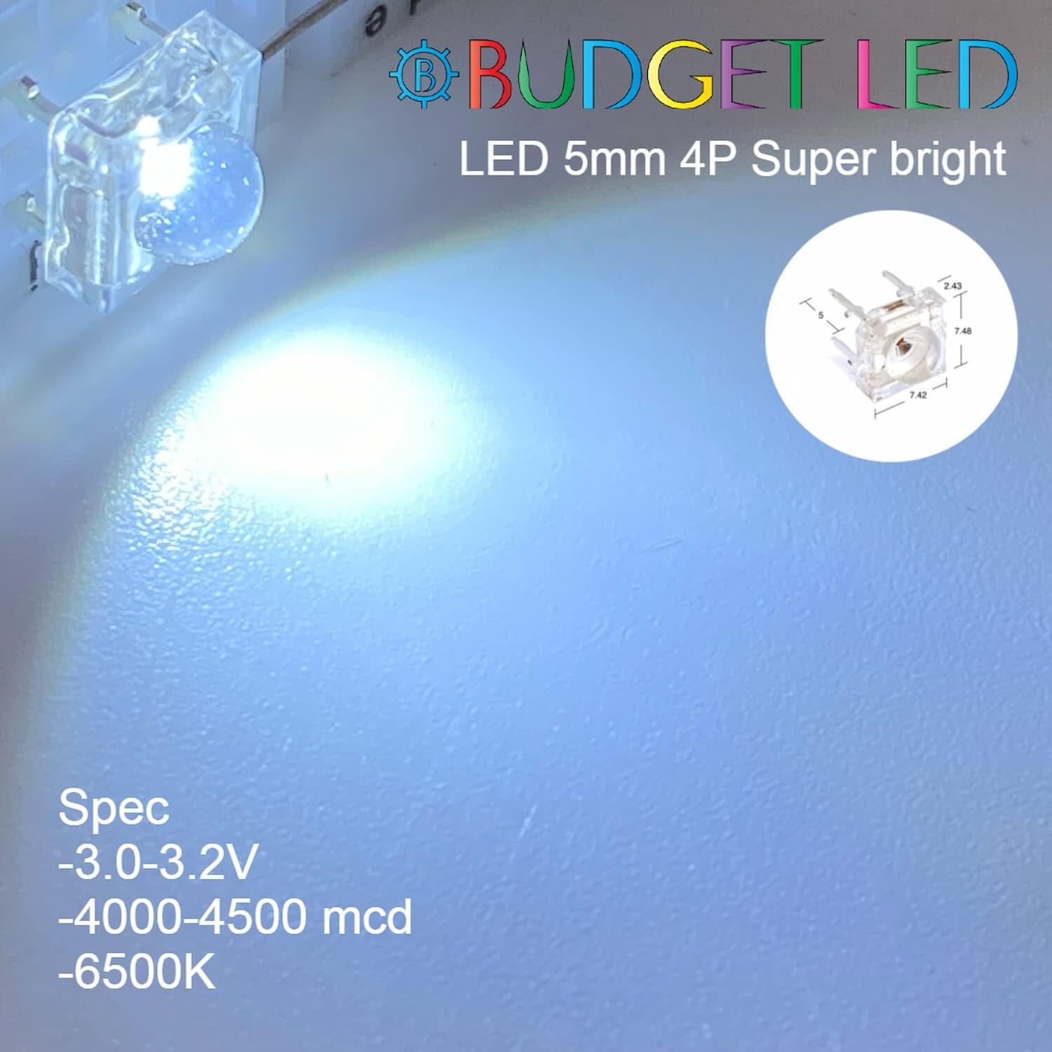 LED 5mm 4P White 6500K Color (B)