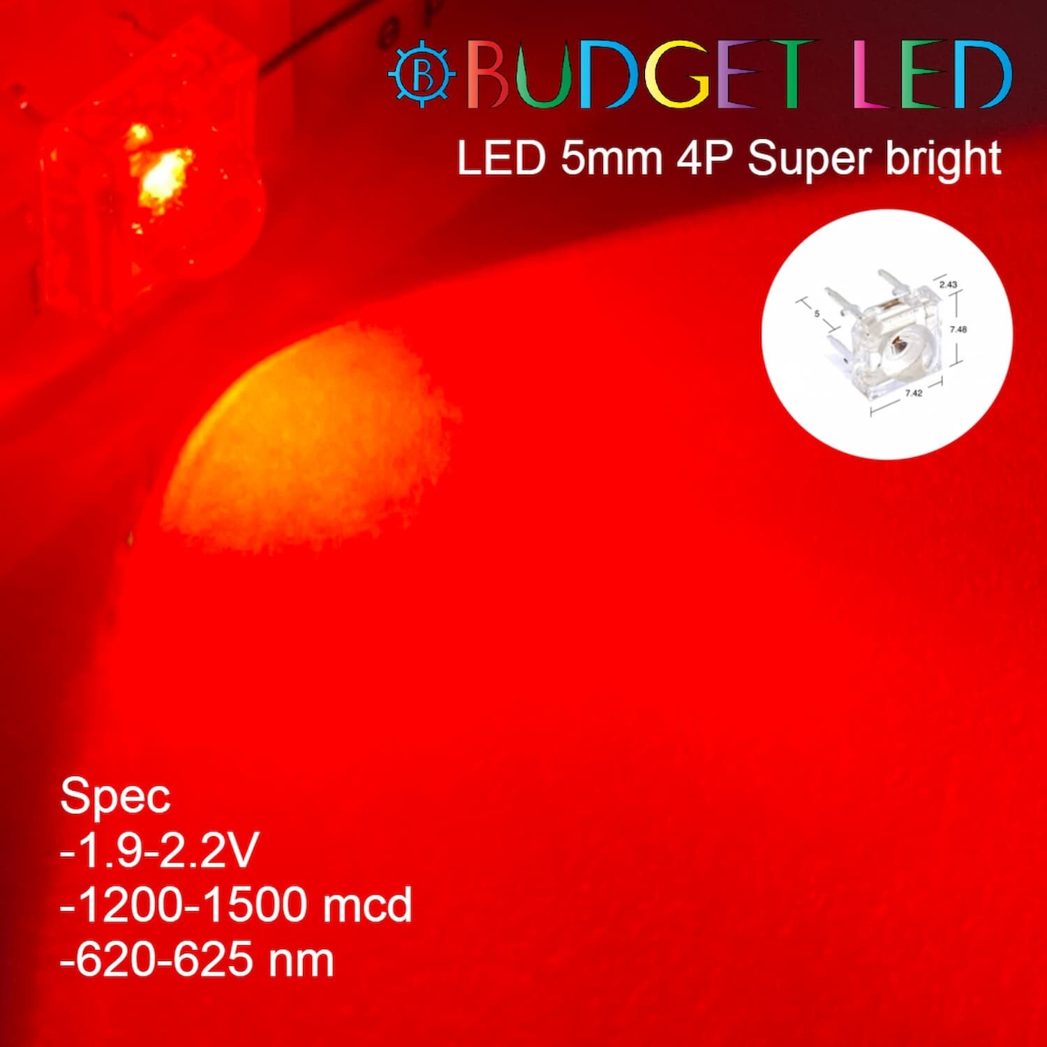 LED 5mm 4P Red Color (B)