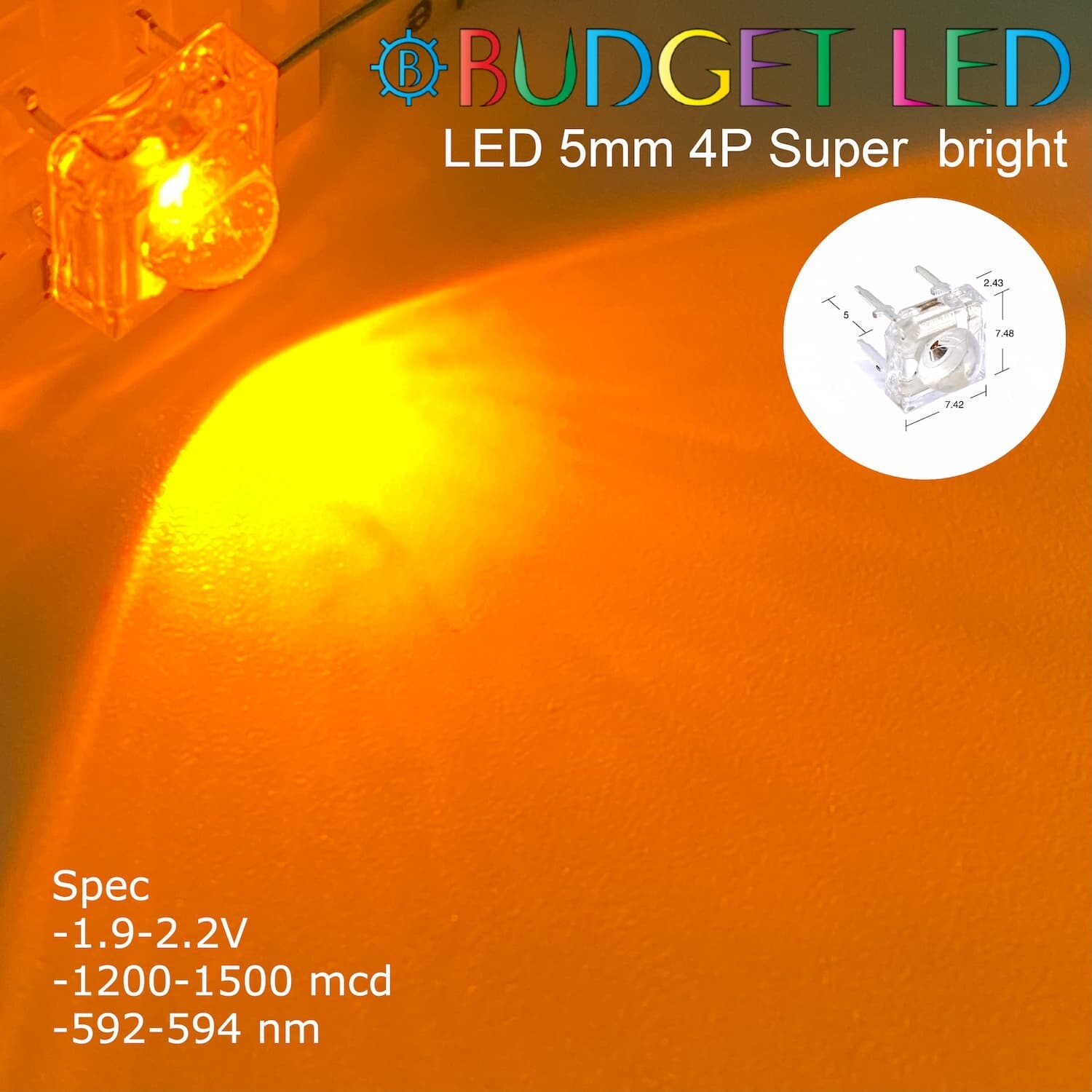 LED 5mm 4P  Yellow Color (B)