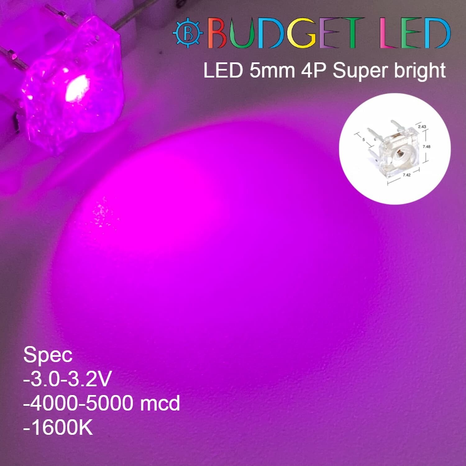 LED 5mm 4P Pink Color (B)