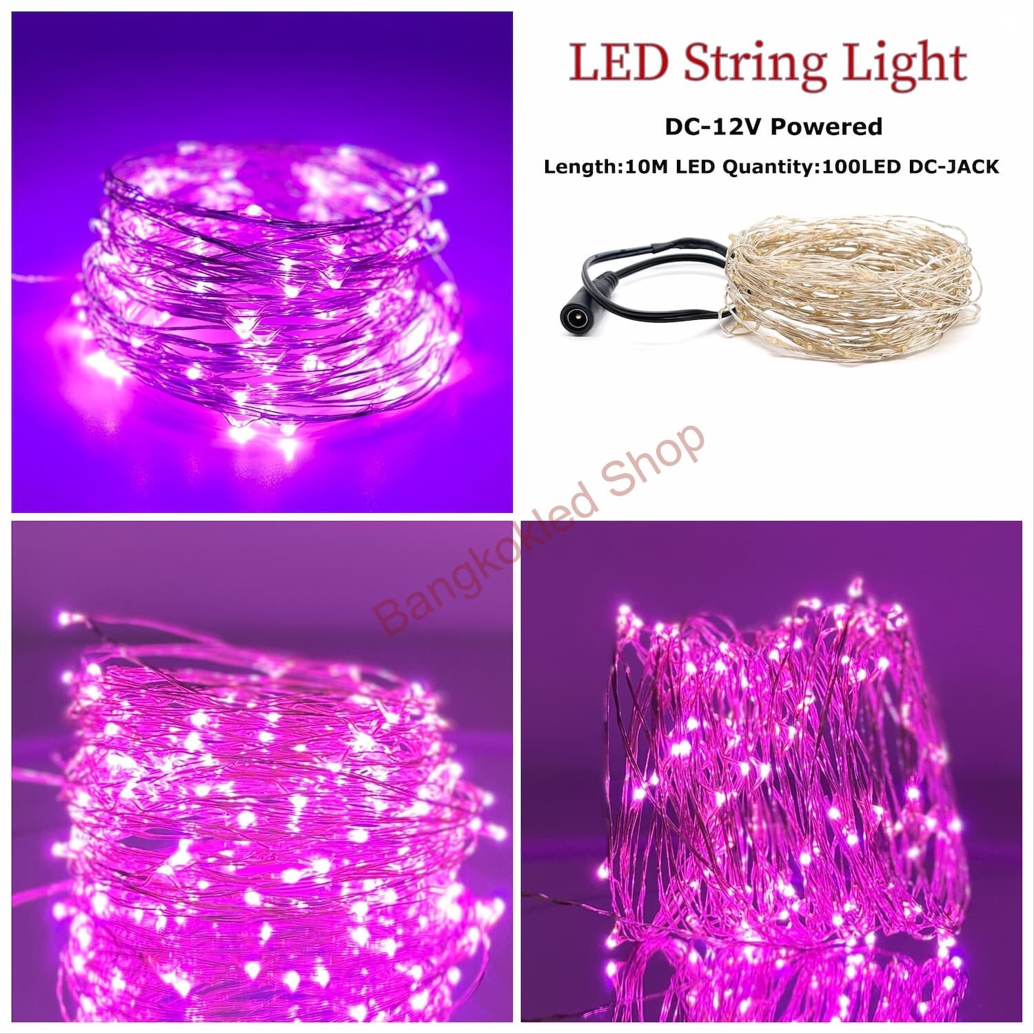 LED rice grain light, steady 10M/100LED    Pink