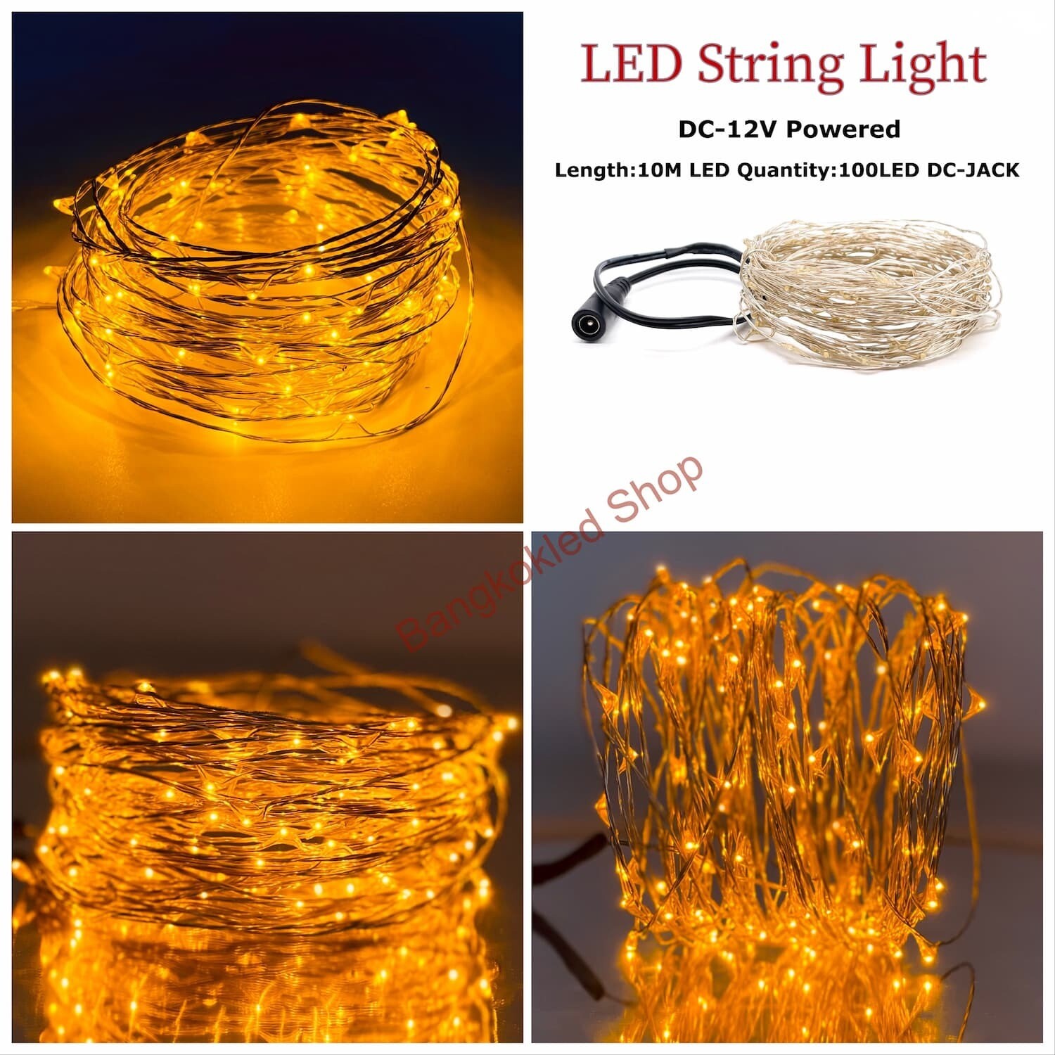 LED rice grain light, steady 10M/100LED    Yellow