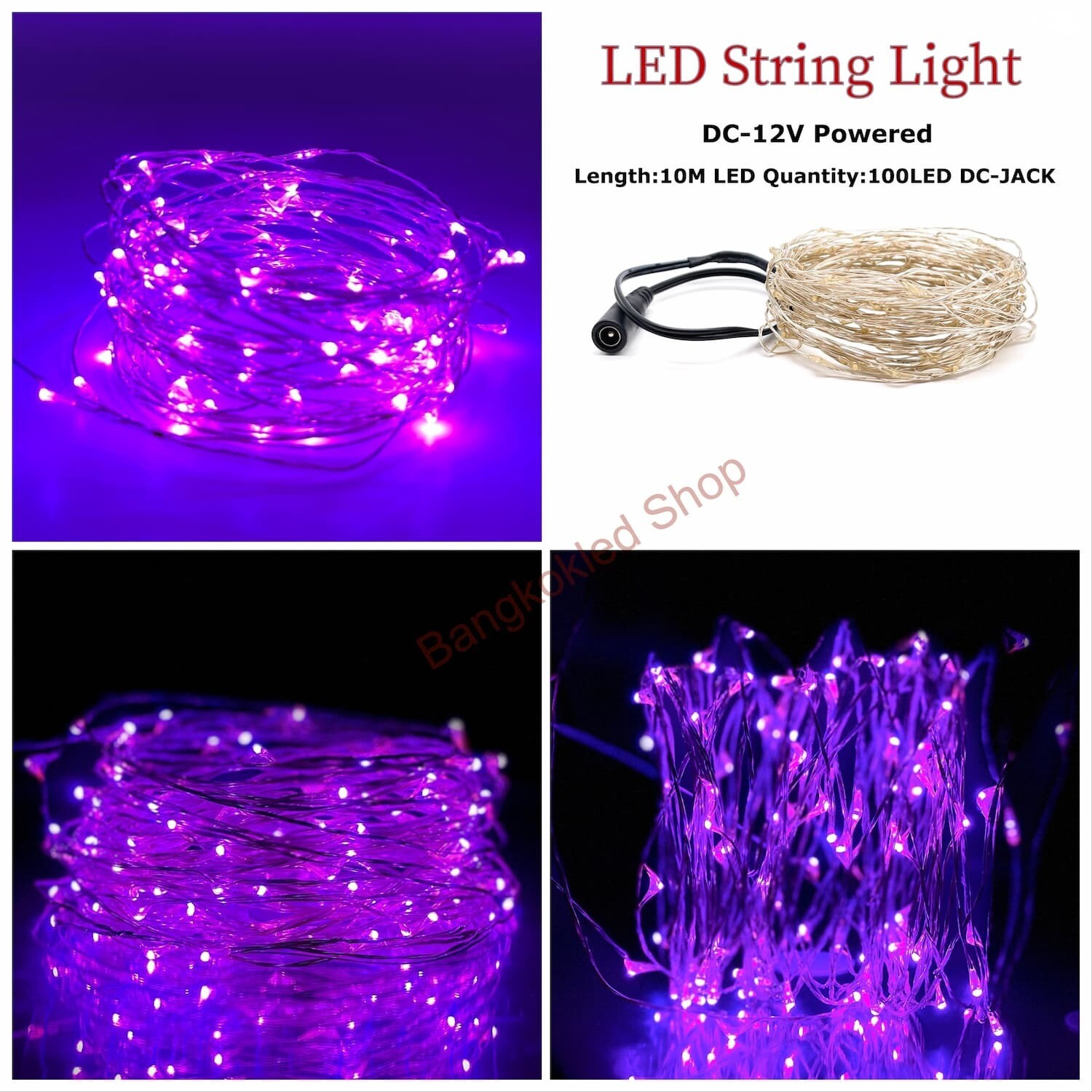 LED rice grain light, steady 10M/100LED    Purple