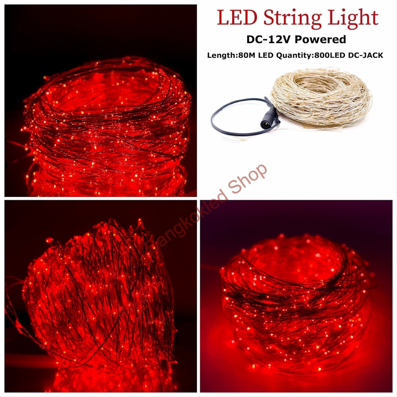 ไฟเม็ดข้าว Red Color 80M 800LED DC-12V ไฟเม็ดข้าว Red Color 80M 800LED DC-12V