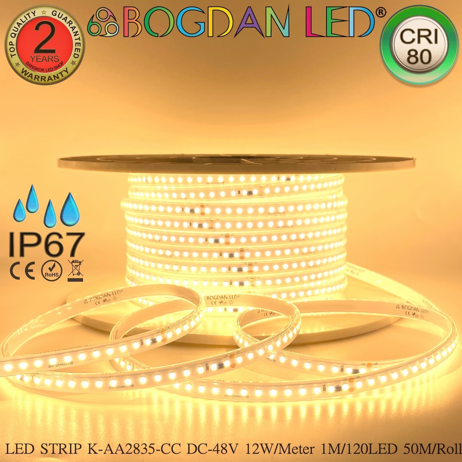 LED STRIP K-AA2835-CC-120-3000K DC-48V IP67 Waterproof