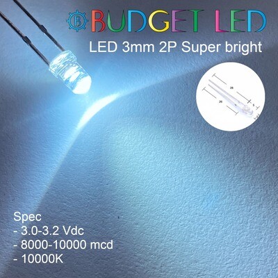 LED 3mm 2P S/P White 10000K (B)