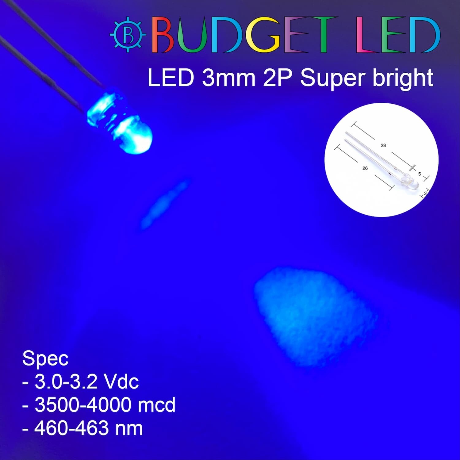 LED 3mm 2P S/P Blue (B)