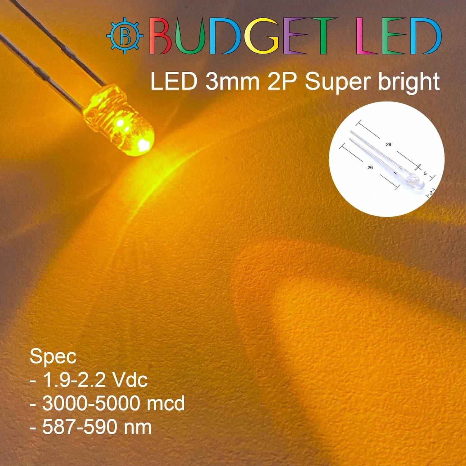 LED 3mm 2P S/P Yellow (B)