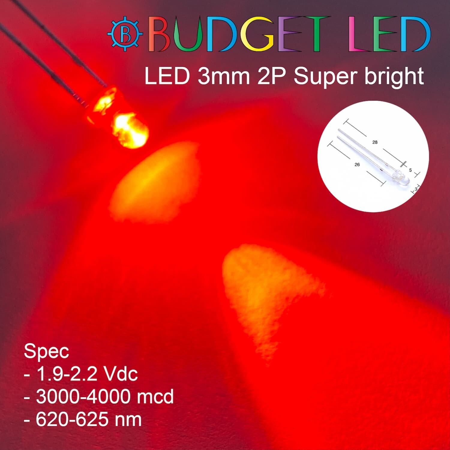 LED 3mm 2P S/P Red (B)