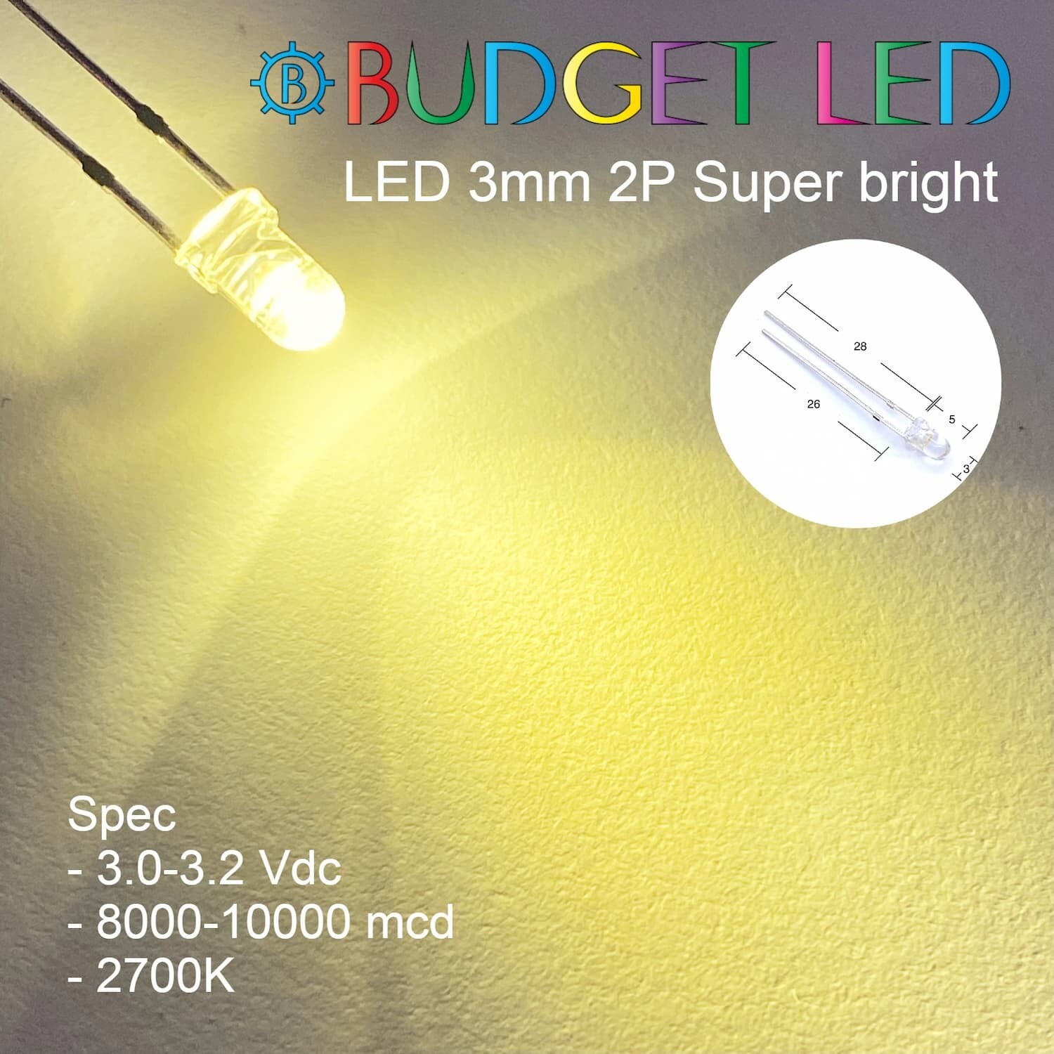LED 3mm 2P S/P Warm White (B)