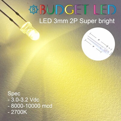 LED 3mm 2P S/P Warm White (B)