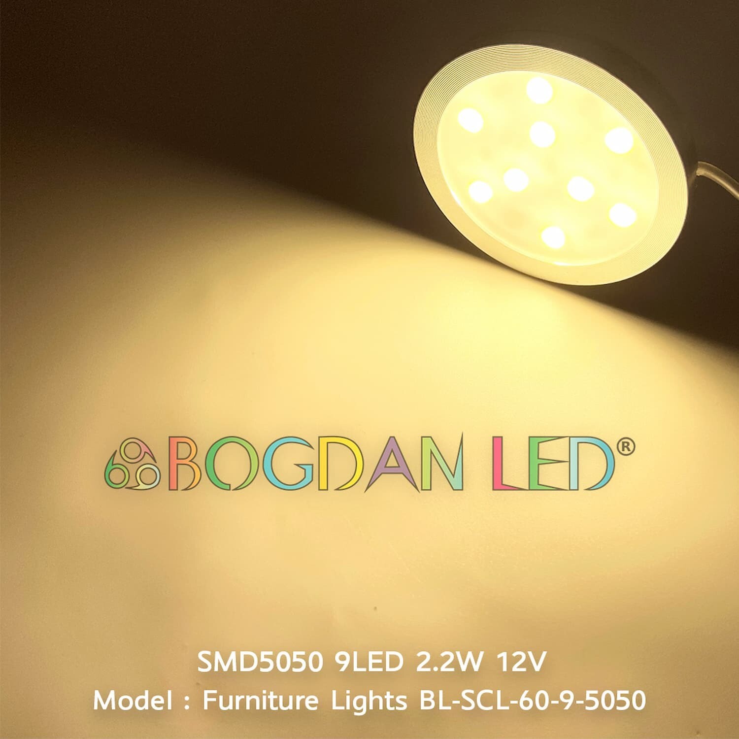 LED Furniture Light 9 LED 5050SMD 2.2W 60MM 12V Warm White