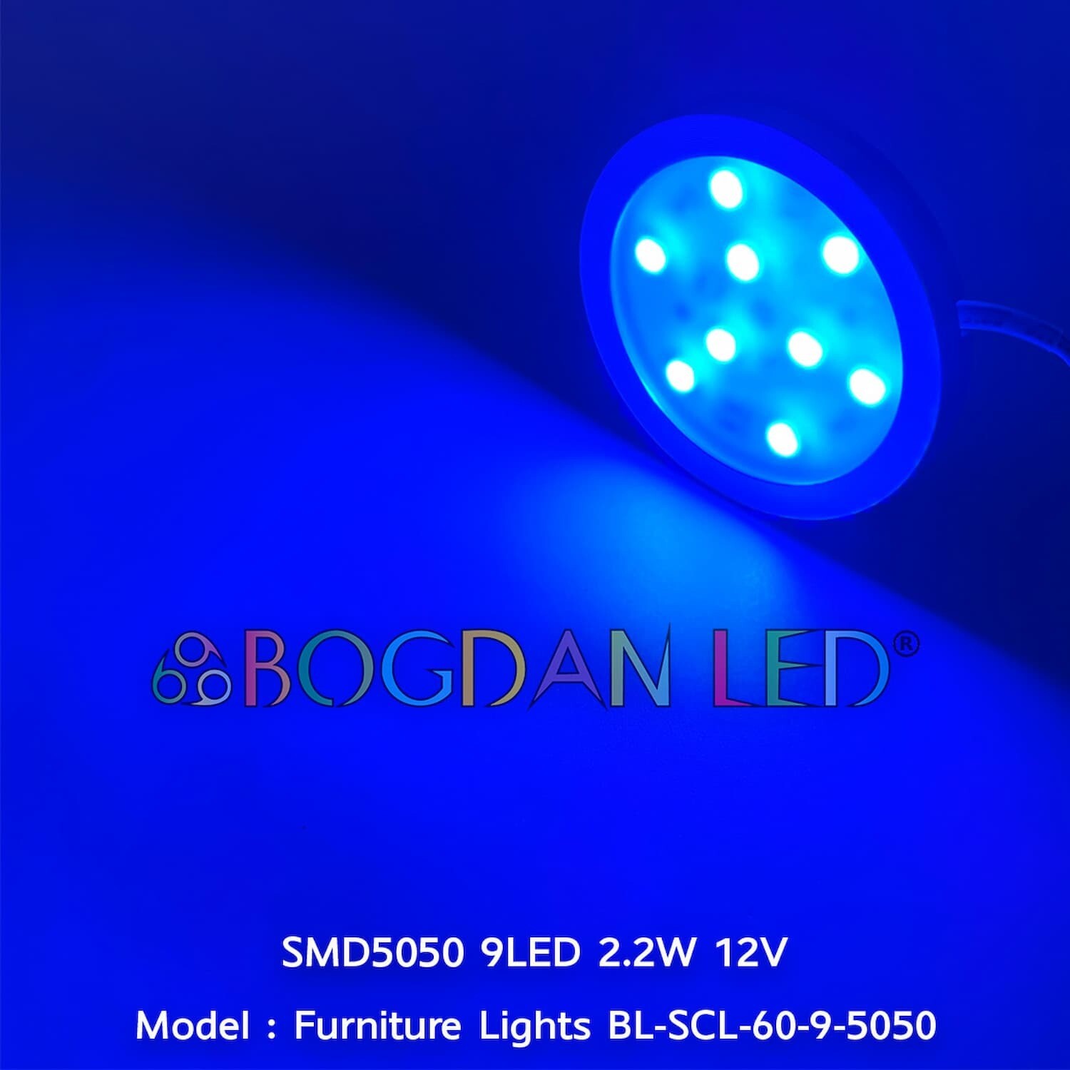 LED Furniture Light 9LED 5050SMD 2.2W 60MM 12V Blue