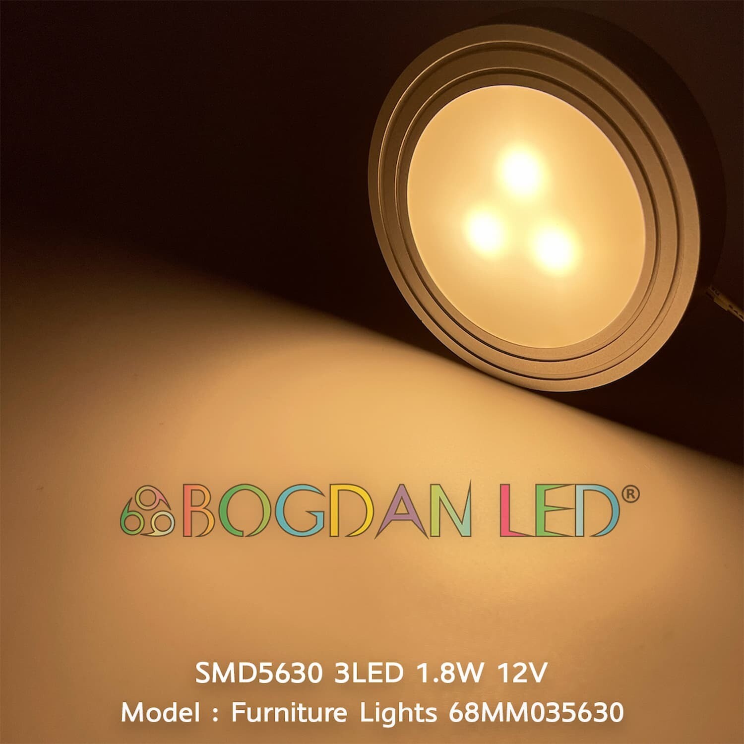 LED Furniture Light 3 LED 5630SMD 1.8W 68MM 12V Warm White