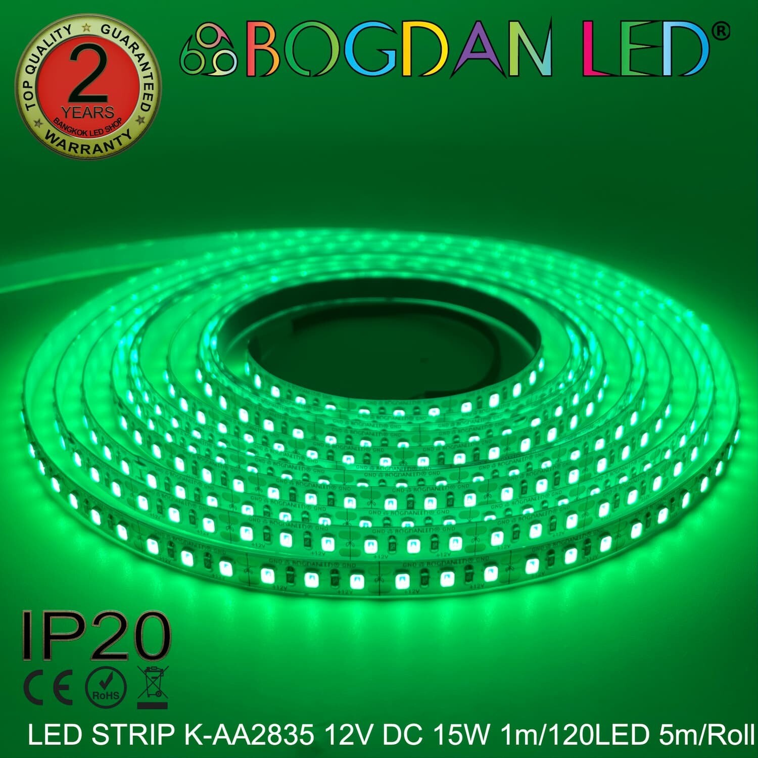LED STRIP K-AA2835-120-Green DC-12V IP20 BOGDAN LED