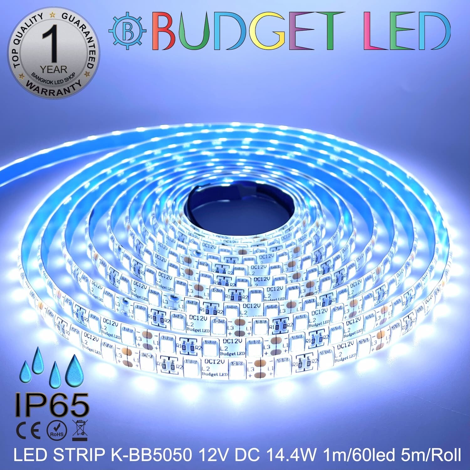 LED STRIP K-BB5050-6500K DC-12V IP65 BUDGETLED LED STRIP K-BB5050-6500K DC-12V IP65 BUDGETLED