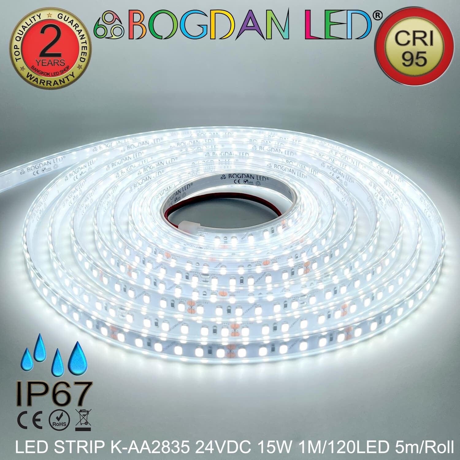 LED STRIP K-AA2835-120-6500K DC-24V IP67 BOGDAN LED