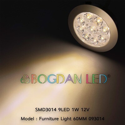 LED Furniture Light 9 LED 3014SMD 1W 60MM 12V Warm White Clear face