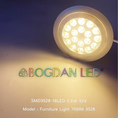 LED Furniture Light 18LED 3528SMD 1.5W 70MM 12V Warn White Clear face