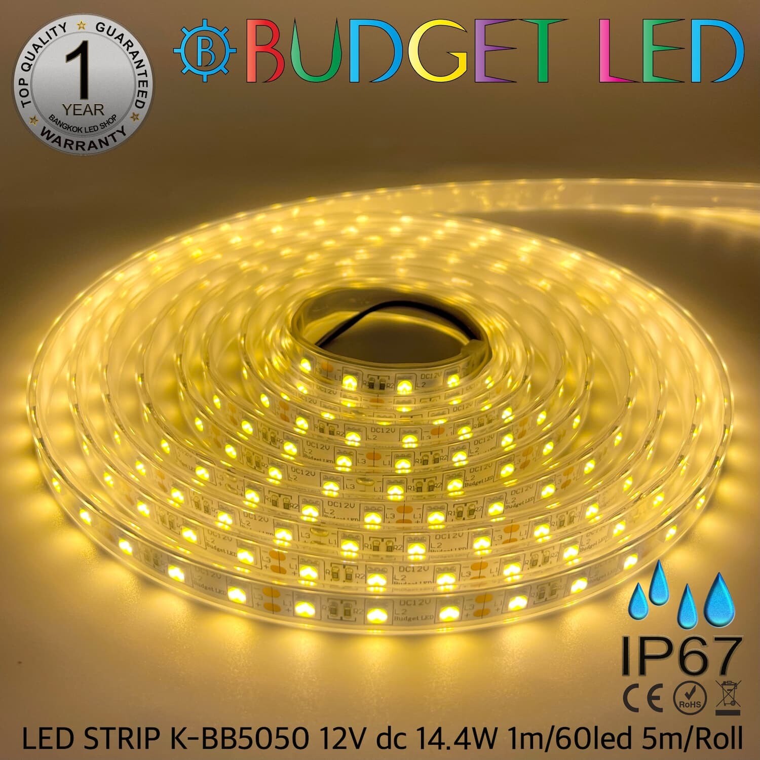 LED STRIP K-BB5050-3000K DC-12V IP67 BUDGET LED