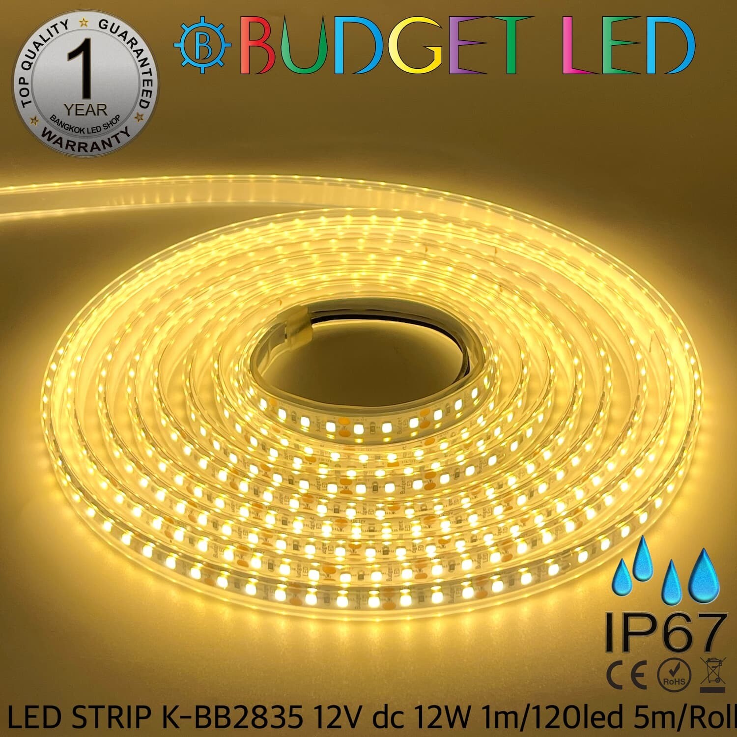 LED STRIP K-BB2835-3000K DC-12V IP67 BUDGET LED