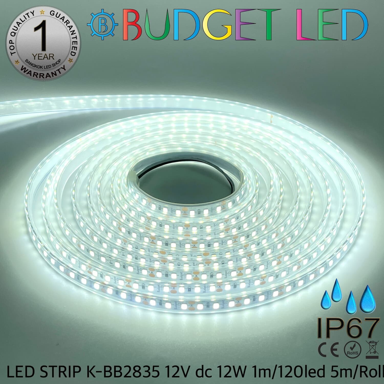 LED STRIP K-BB2835-6500K DC-12V IP67 BUDGET LED