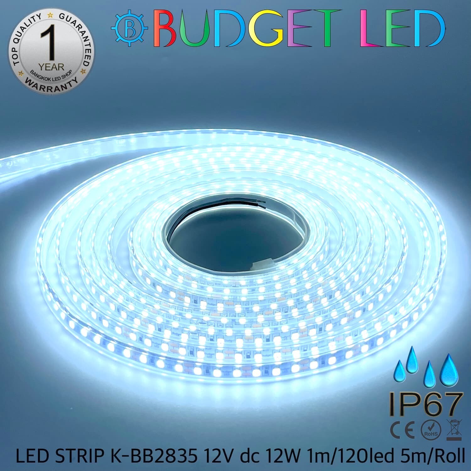 LED STRIP K-BB2835-10000K DC-12V IP67 BUDGET LED