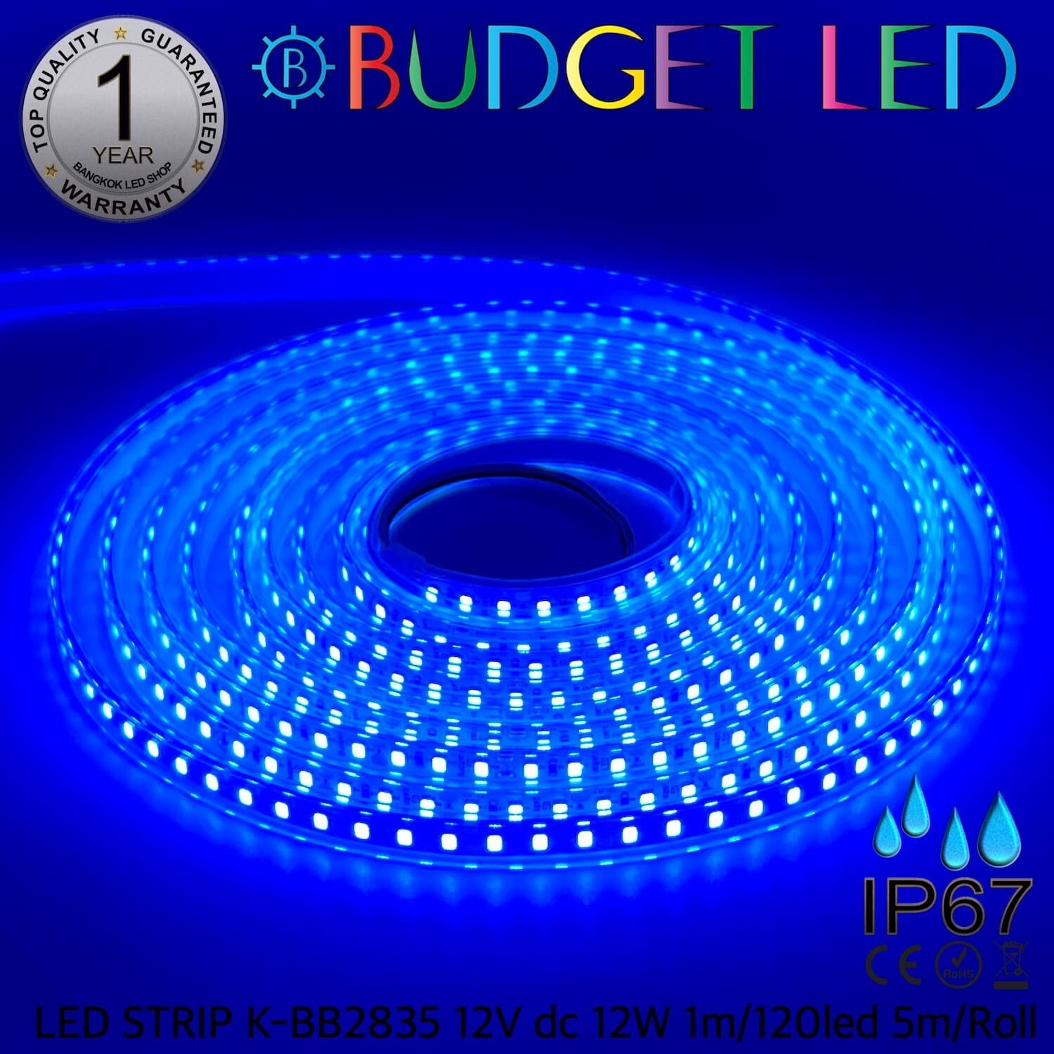 LED STRIP K-BB2835-BLUE DC-12V IP67 BUDGET LED