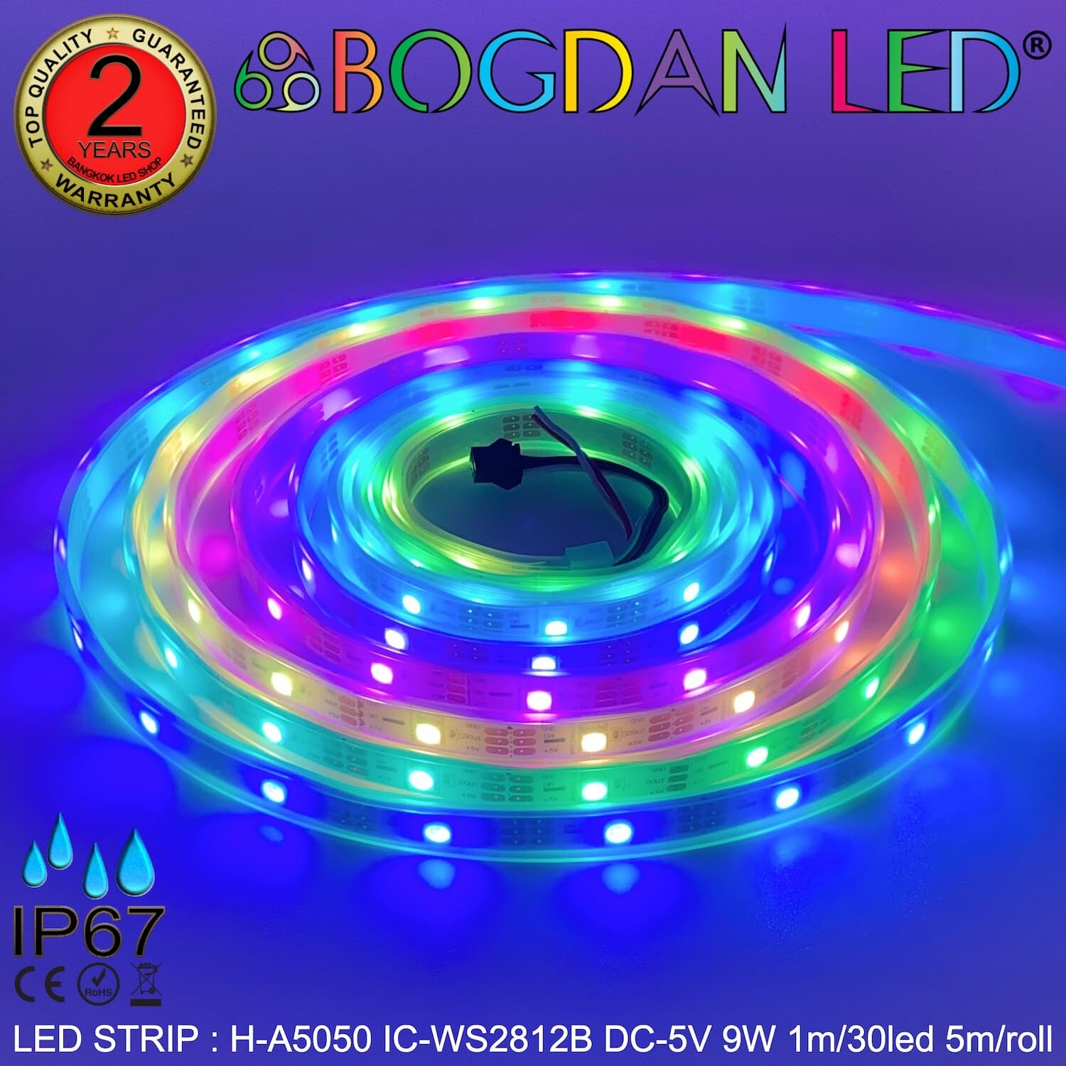 LED A5050 RGB-IC WS2812B 1M/30LED 5V IP-67 LED A5050 RGB-IC WS2812B 1M/30LED 5V IP-67