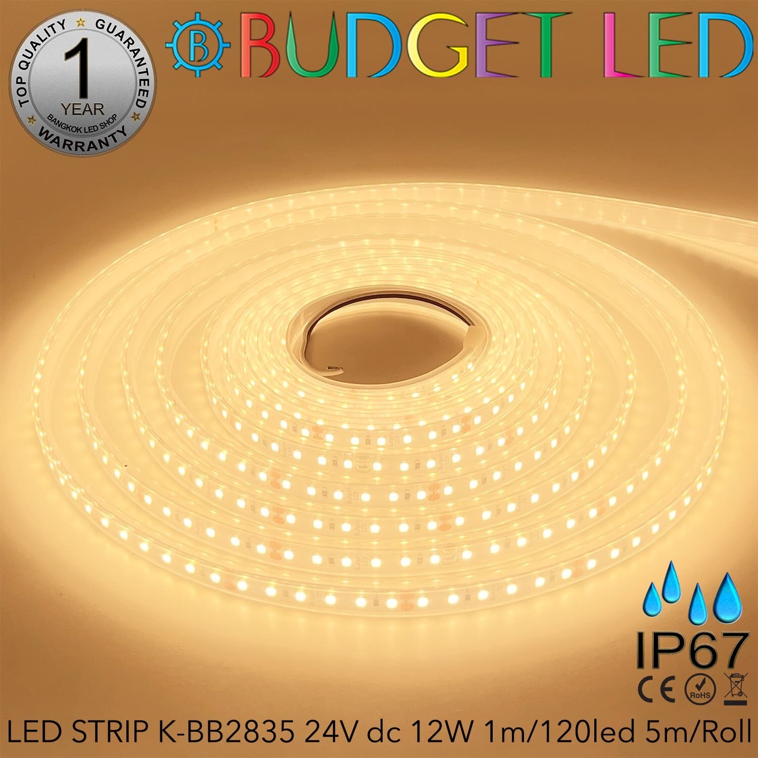 LED STRIP K-BB2835-3000K DC-24V IP67 BUDGET LED LED STRIP K-BB2835-3000K DC-24V IP67 BUDGET LED